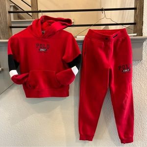 Polo Ralph Lauren Pullover Hoodie & Joggers - Size Small (8) - Red, black, white